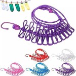 (4Set) Creative Portable Clothesline Drying Rope with 12 Clips