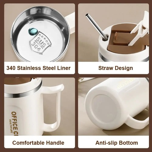 Stainless Steel Water Cup Household Insulated Lid Double Layer Coffee Mug Heat-resistant Drinkware 500ML